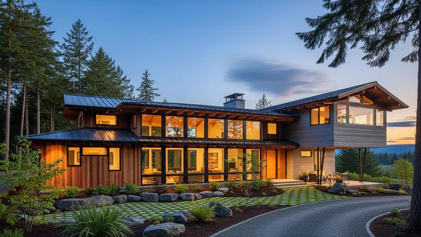 Beautiful custom home in Whatcom County showcasing unique architectural features