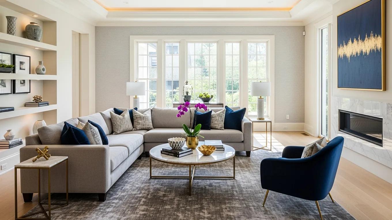 Luxurious living room interior design showcasing modern renovation elements