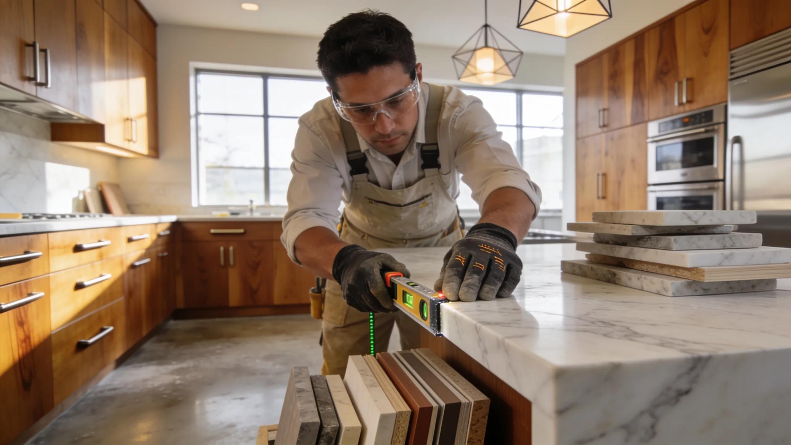 Contractor performing high-quality renovations with bespoke cabinetry and elegant finishes in a luxury kitchen