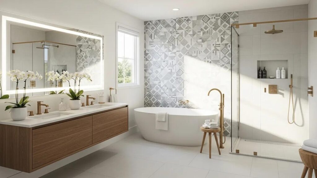 Custom bathroom with modern luxury features and elegant design