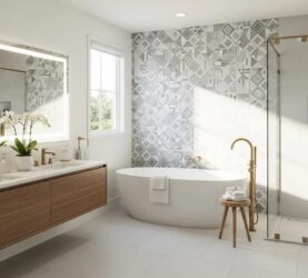 Custom bathroom with modern luxury features and elegant design