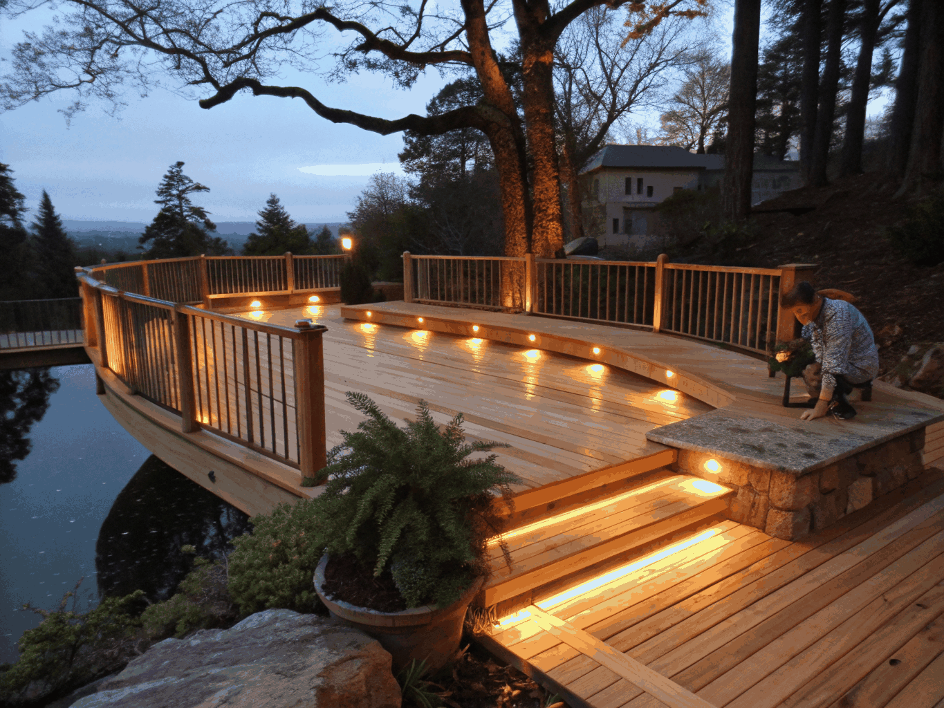 Multi-level custom deck with integrated lighting
