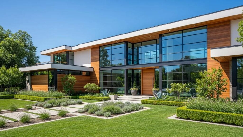 Luxury home exterior in Sacramento with modern architecture and elegant landscaping