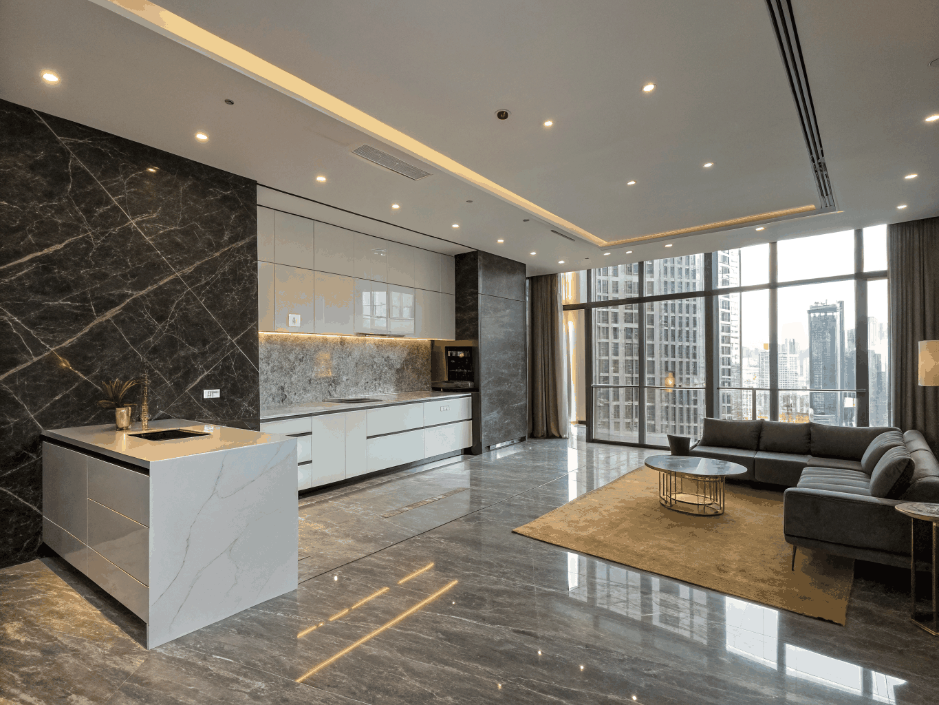 High-end residential remodel featuring custom woodwork and modern finishes