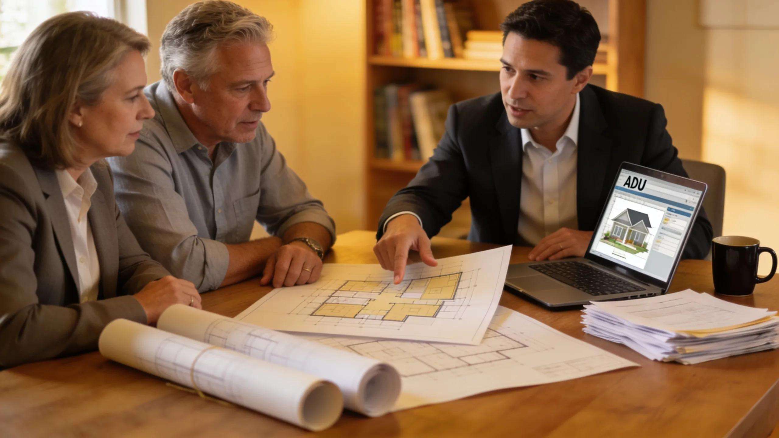 Homeowners consulting with local officials about the ADU permit application process
