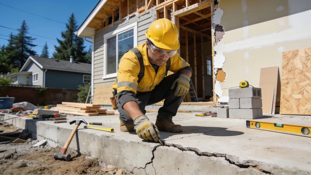 Professional contractor inspecting a foundation at a Bellingham home, symbolizing expert structural repair services