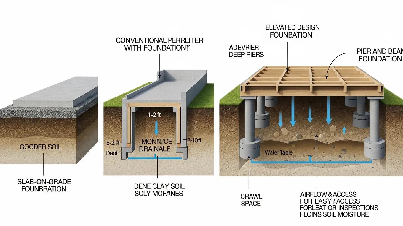 Cross-section of foundation types showing suitability for Sacramento's soil and seismic conditions