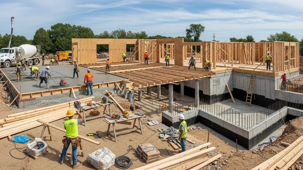Custom home construction with various foundation types, emphasizing durability and stability
