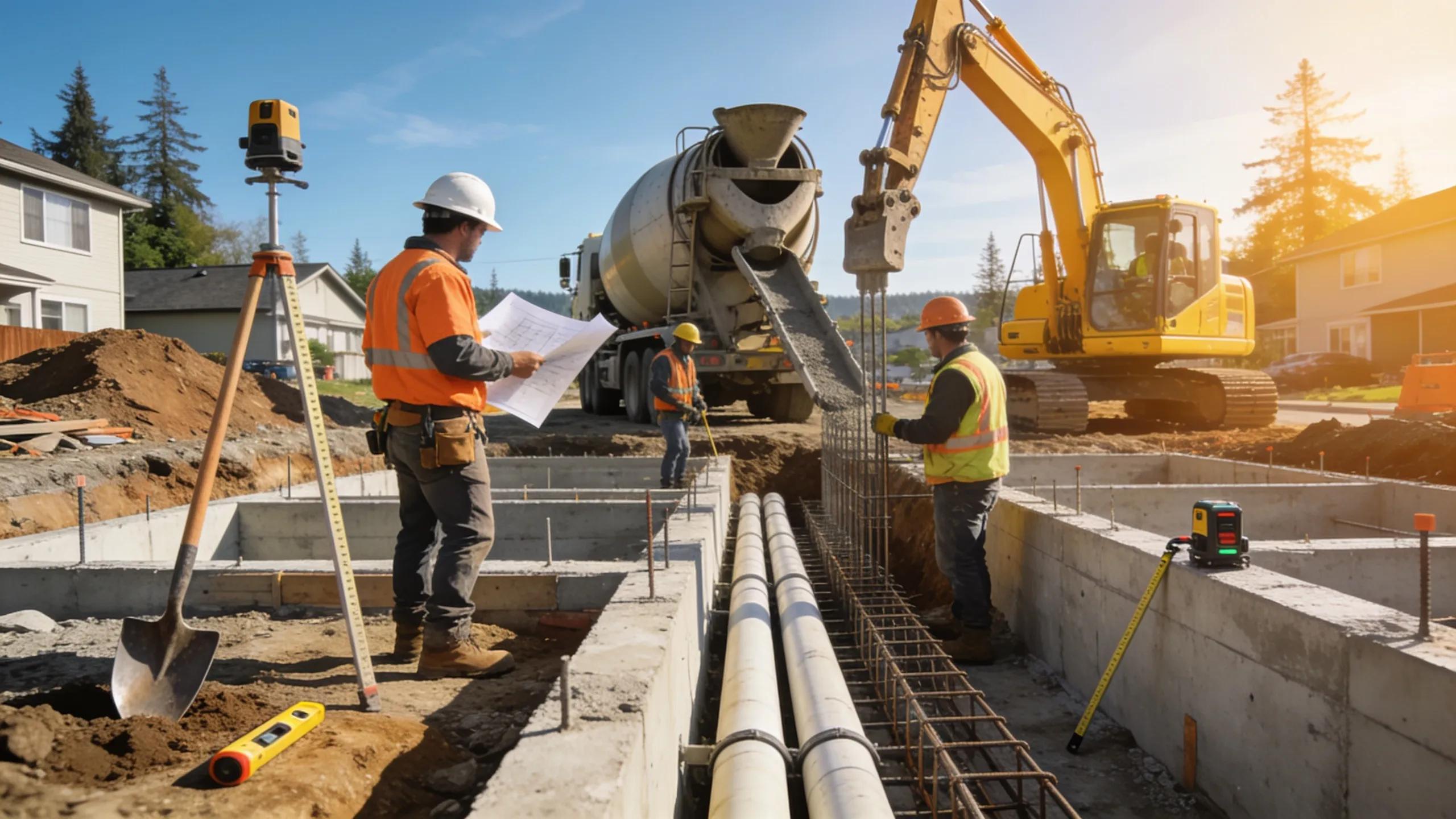 Construction team employing advanced techniques for foundation reinforcement, emphasizing structural integrity in homes