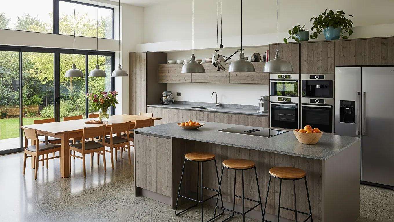 Modern kitchen with eco-friendly materials and open-concept design